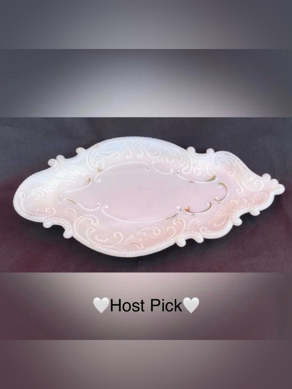 Milk Glass Antique Victorian Dresser Pin Tray with Paisley Scroll Edging